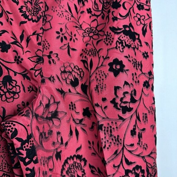 Silkland Pants Womens 10 Red Silk Black Velvet Floral‎ Vtg 90s Ankle Asian Goth - Picture 5 of 14